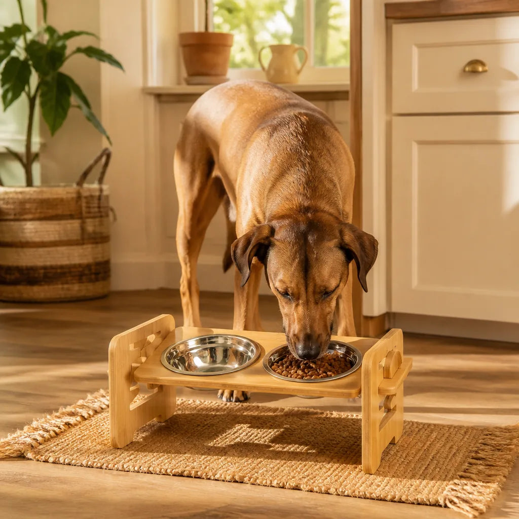 support-gamelle-pour-chien-en-bois